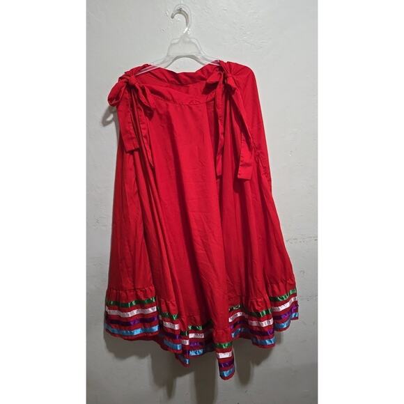 Falda Folklorico Women's Red White Green Yellow Blue Ribbon Skirt Size M - Picture 1 of 12